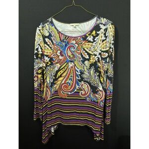Joan Vass Womens Boho Tunic Size XL Paisley Floral Print Flowy Colorful